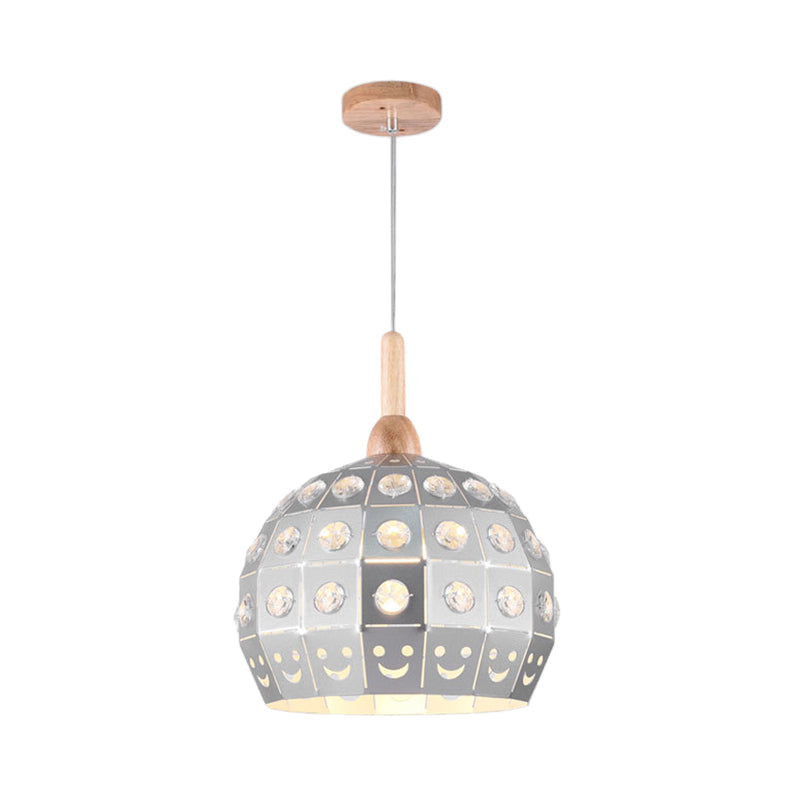 Vintage Metal Etched Globe Pendant Light With Crystal Accent For Study Room