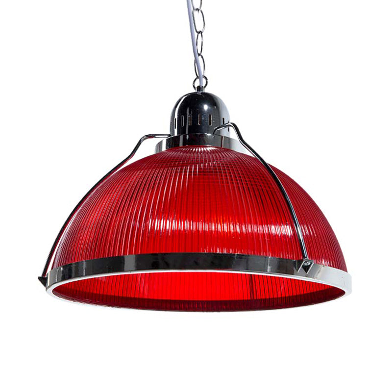 Lampe à suspension industrielle à dôme côtelé en blanc/rouge/jaune - Acrylique et métal