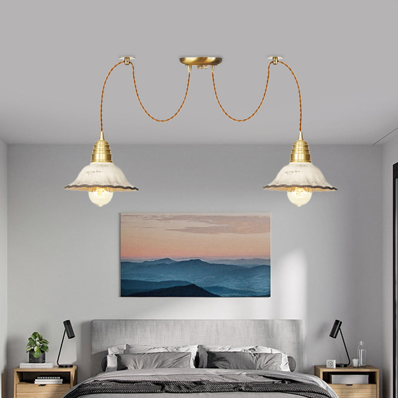 Scalloped Multi-Light Pendant - Traditional Gold Ceramics Swag Hanging Lamp Kit (2/4/6 Bulbs)