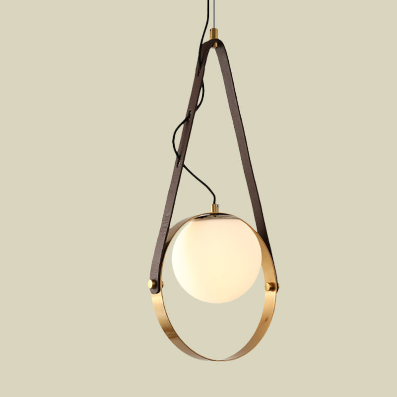 Modernist Gold Finish Ring Suspension Light - 1-Bulb Metal Ceiling Lamp with Belt Detail