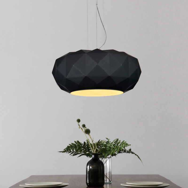 Black Contemporary Diamond Drop Pendant Ceiling Lamp with Metallic Drum Design - 1 Bulb for Dining Room Lighting