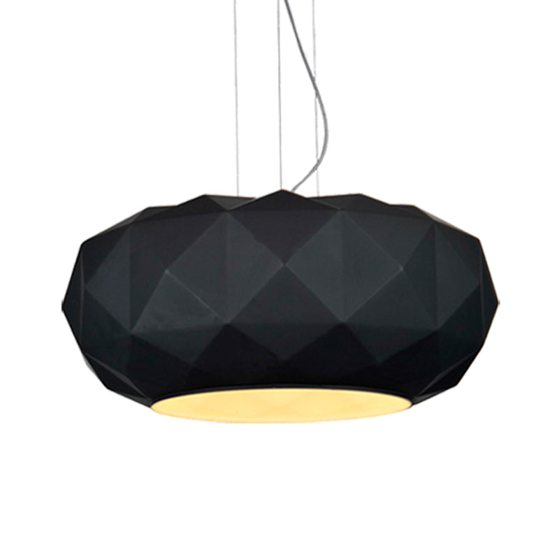 Black Contemporary Diamond Drop Pendant Ceiling Lamp with Metallic Drum Design - 1 Bulb for Dining Room Lighting