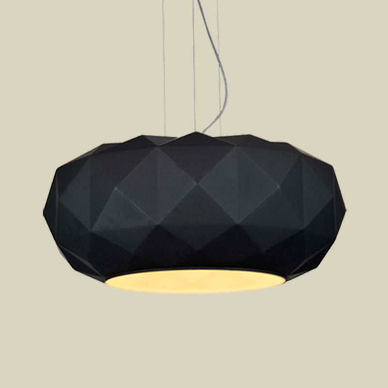 Black Contemporary Diamond Drop Pendant Ceiling Lamp with Metallic Drum Design - 1 Bulb for Dining Room Lighting