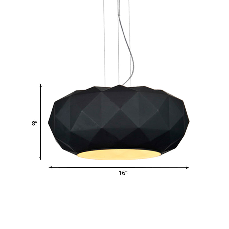 Black Contemporary Diamond Drop Pendant Ceiling Lamp with Metallic Drum Design - 1 Bulb for Dining Room Lighting