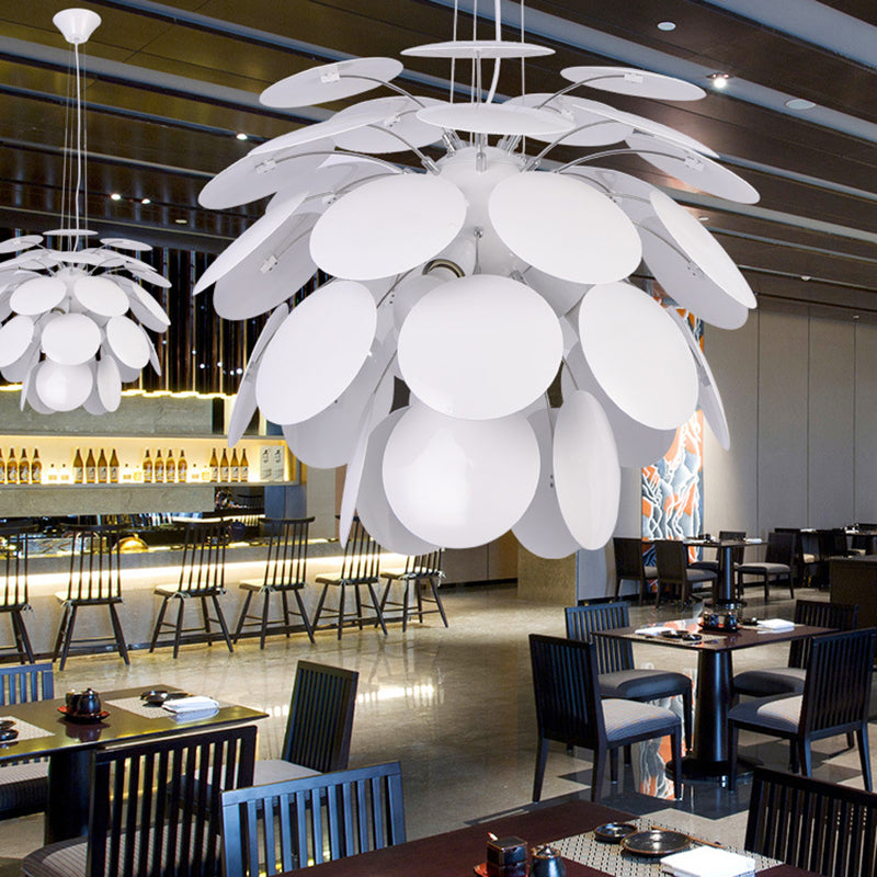 Modern Pinecone Hanging Pendant Lamp - Metallic Finish, 1-Head, Wide 19.5"/23.5" - White