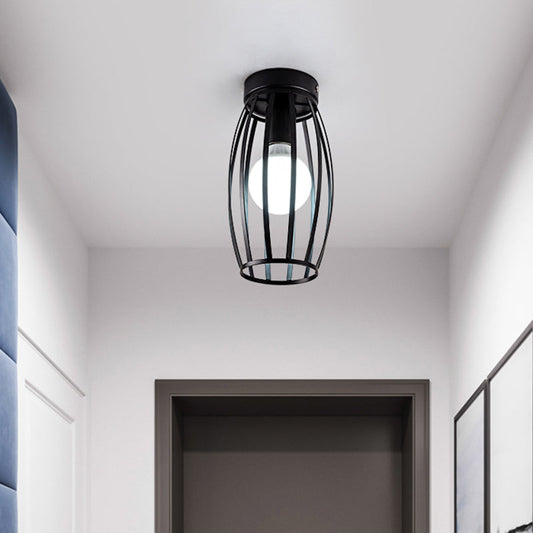 Minimalist Black/Gold Oval Cage Flush Mount Ceiling Fixture with 1 Bulb for Hallway