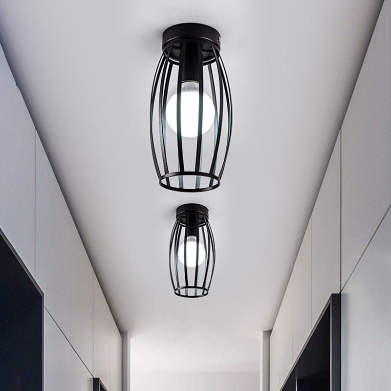 Minimalist Black/Gold Oval Cage Flush Mount Ceiling Fixture with 1 Bulb for Hallway