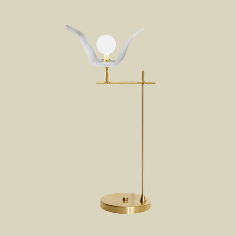 Gold Metallic Led Desk Lamp With Opal Glass Shade - Modern Angled Arm Table Light
