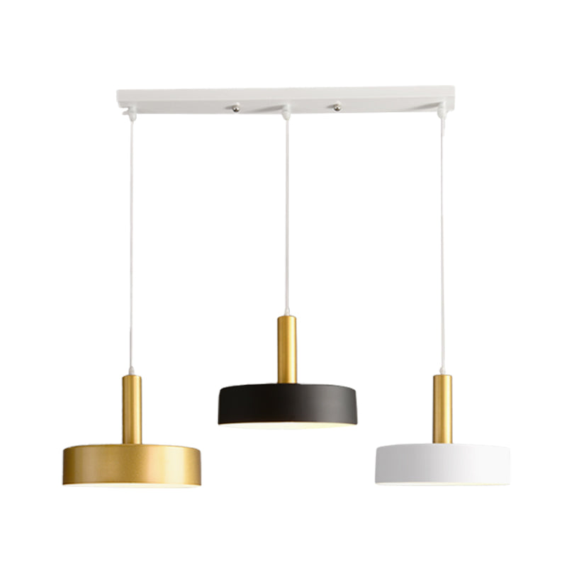 Modernist Round Metal Pendant with 3 Lights - White/Black/Gold - for Dining Room Ceiling