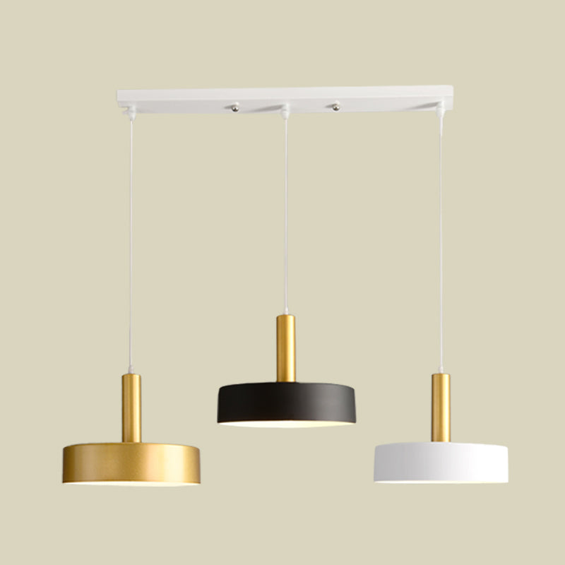 Modernist Round Metal Pendant with 3 Lights - White/Black/Gold - for Dining Room Ceiling