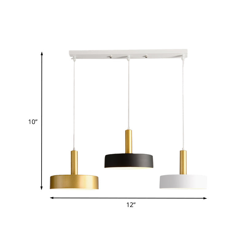 Modernist Round Metal Pendant with 3 Lights - White/Black/Gold - for Dining Room Ceiling