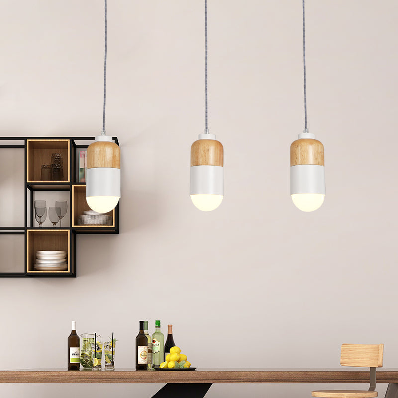LED Cluster Pendant Light with Metal Modernist Design - 3 Bulbs, White and Wood, for Dining Table