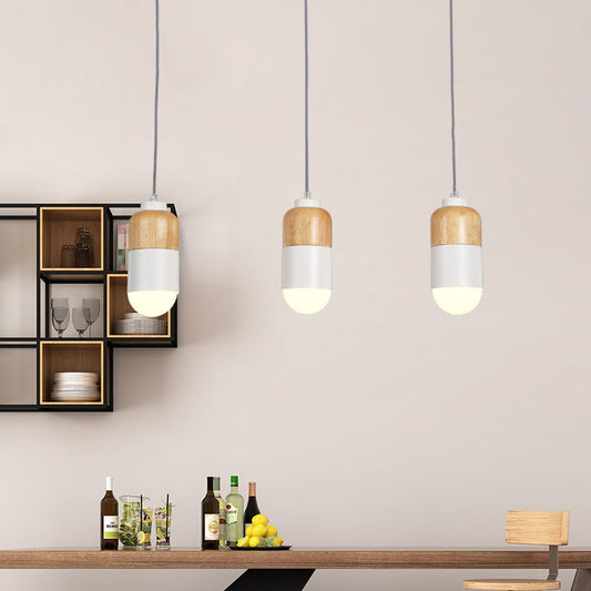 LED Cluster Pendant Light with Metal Modernist Design - 3 Bulbs, White and Wood, for Dining Table