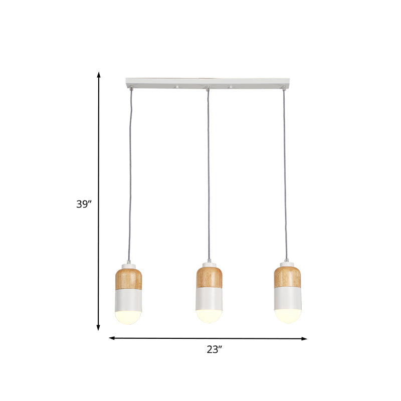 LED Cluster Pendant Light with Metal Modernist Design - 3 Bulbs, White and Wood, for Dining Table