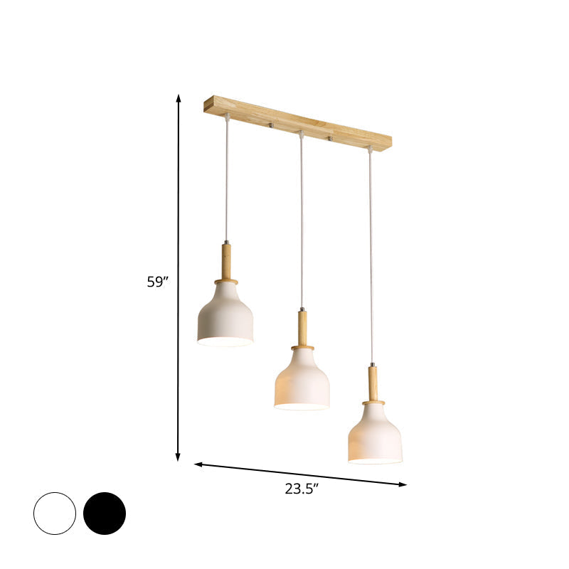 Modern Nordic Urn Cluster Pendant with 3 Head Iron Hanging Light - White/Black Finish