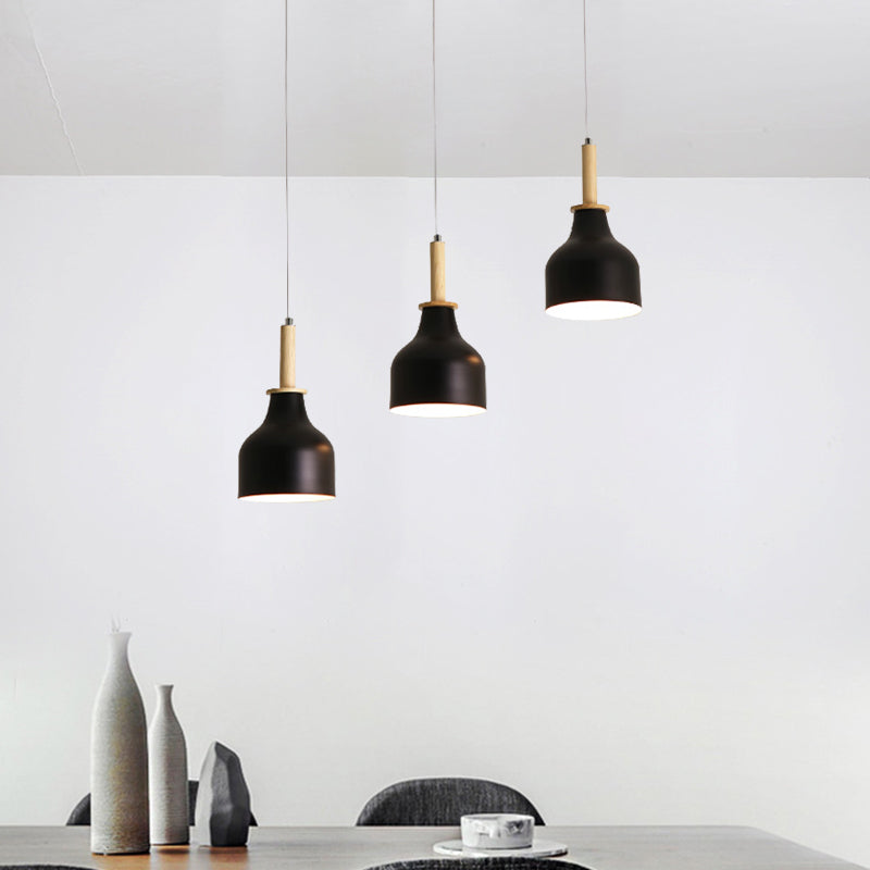 Modern Nordic Urn Cluster Pendant with 3 Head Iron Hanging Light - White/Black Finish