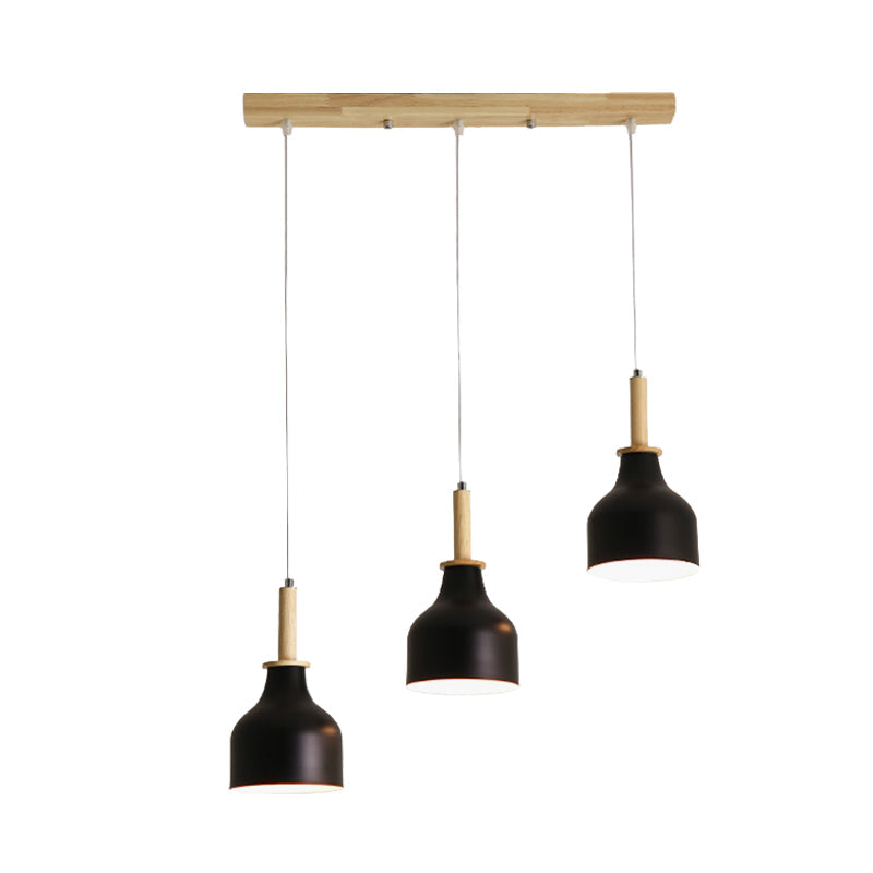 Modern Nordic Urn Cluster Pendant with 3 Head Iron Hanging Light - White/Black Finish