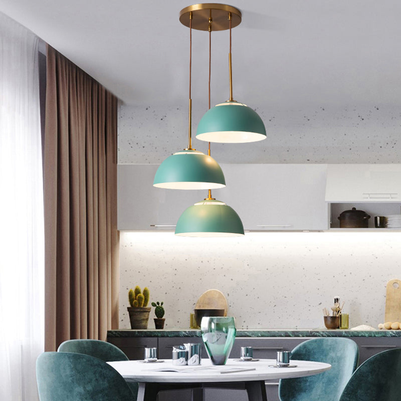 Dining Room Pendant Light Cluster - Macaron White/Pink/Green Finish, Down Lighting with Dome Iron Shade