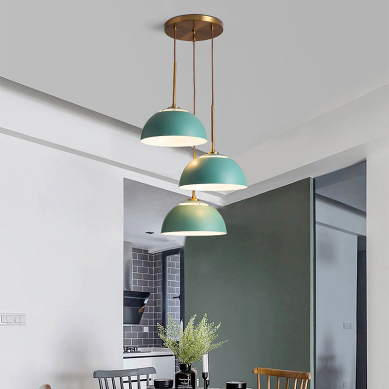 Dining Room Pendant Light Cluster - Macaron White/Pink/Green Finish, Down Lighting with Dome Iron Shade