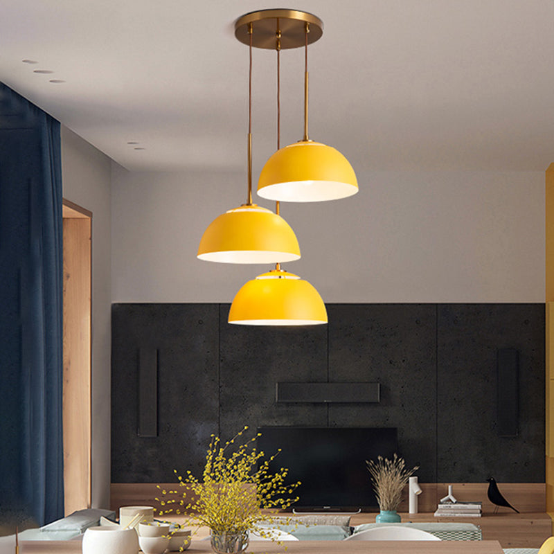 Dining Room Pendant Light Cluster - Macaron White/Pink/Green Finish, Down Lighting with Dome Iron Shade