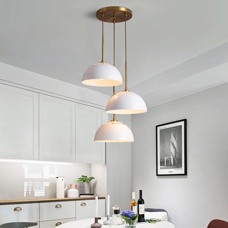 Dining Room Pendant Light Cluster - Macaron White/Pink/Green Finish, Down Lighting with Dome Iron Shade