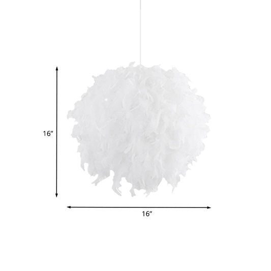 Modern White Feather Ball Fabric Shade Pendant Light For Bedroom Ceiling With 3/4 Lights