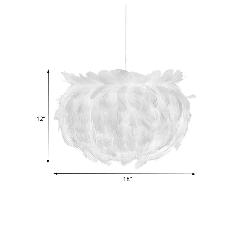 Contemporary Feather Globe Pendant Light - White Suspension Lamp