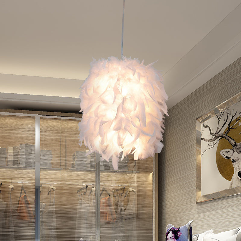 Contemporary Fabric Feather Pendant Ceiling Lamp - White, 1 Head - Perfect for Dining Table