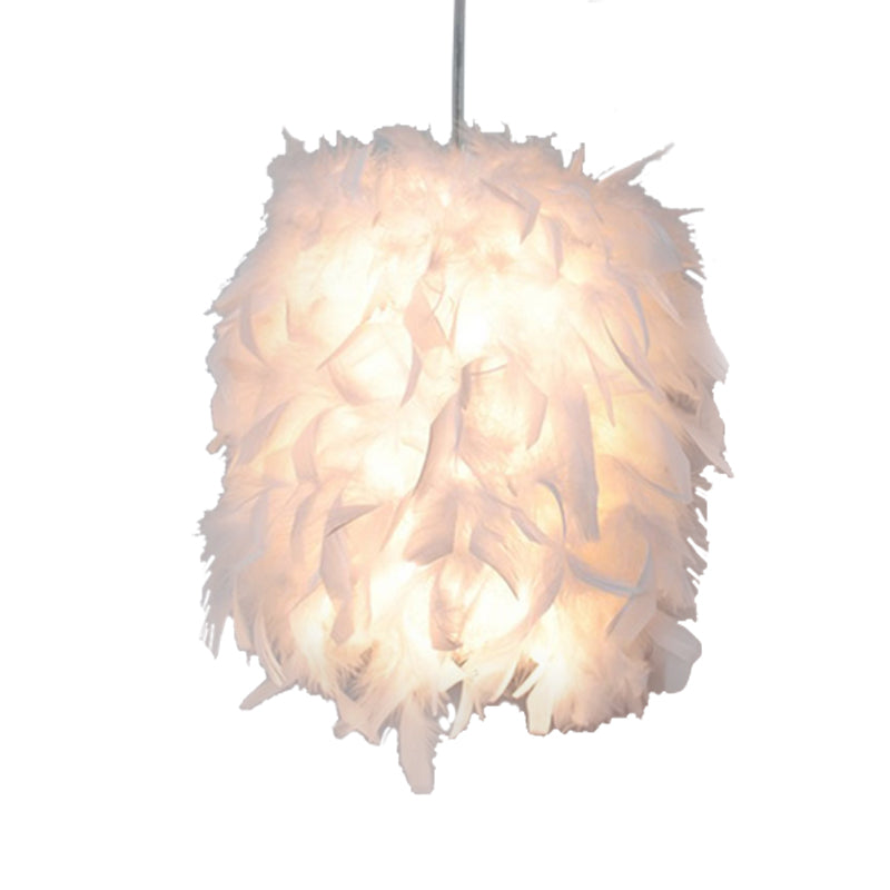 Contemporary Fabric Feather Pendant Ceiling Lamp - White, 1 Head - Perfect for Dining Table