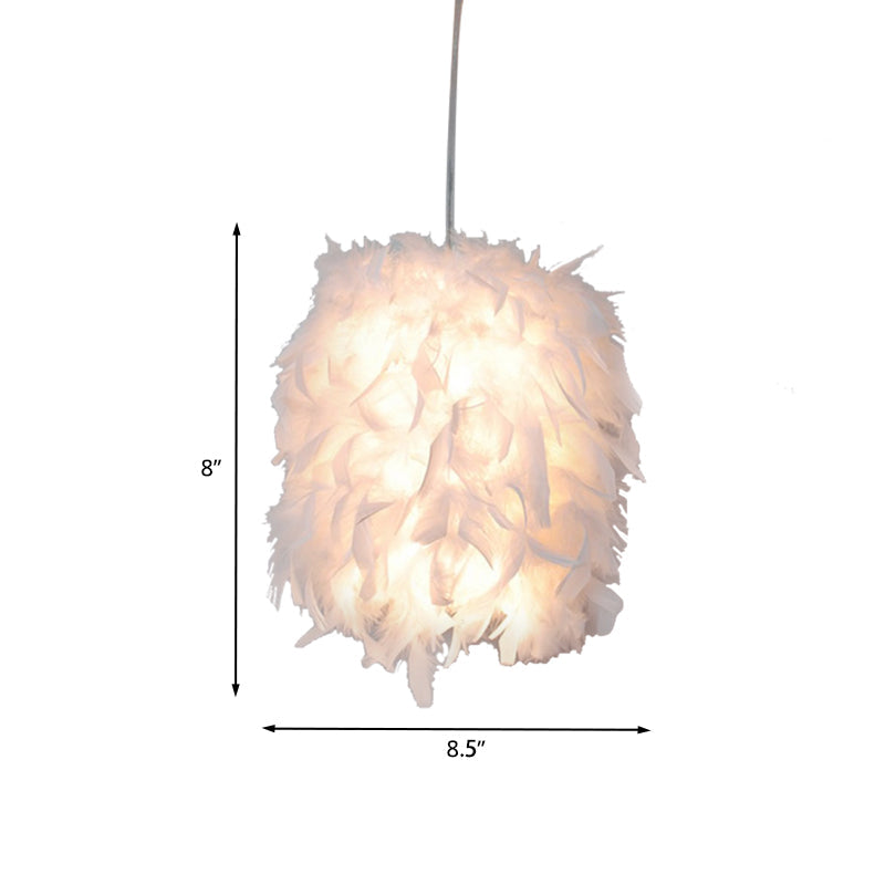 Contemporary Fabric Feather Pendant Ceiling Lamp - White, 1 Head - Perfect for Dining Table