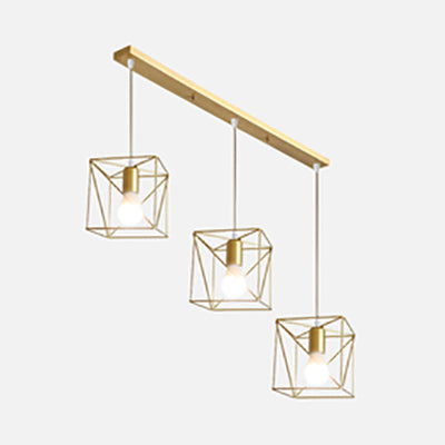 Retro Stylish Polished Gold Ceiling Fixture With 3 Bulbs Squared/Hexagon/Star Design Elegant Dining