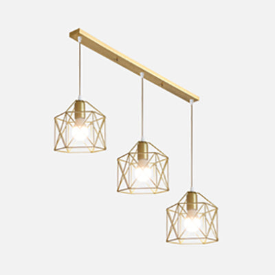 Modern Gold Ceiling Fixture with Retro Metallic Design - 3 Bulb Dining Room Hanging Light