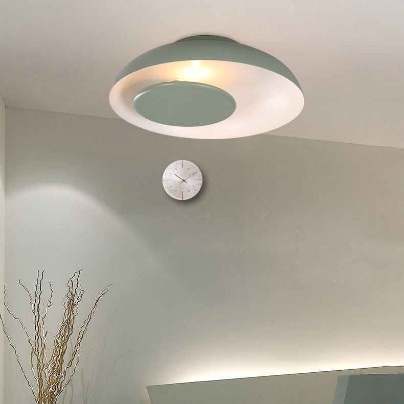 Kid's Macaron Barn Ceiling Light - Flush Mount, Metallic Finish, for Child Bedroom