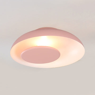 Kid's Macaron Barn Ceiling Light - Flush Mount, Metallic Finish, for Child Bedroom