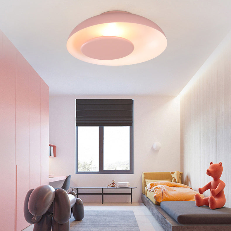 Kid's Macaron Barn Ceiling Light - Flush Mount, Metallic Finish, for Child Bedroom