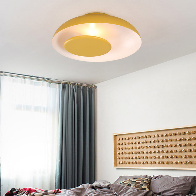 Kid's Macaron Barn Ceiling Light - Flush Mount, Metallic Finish, for Child Bedroom