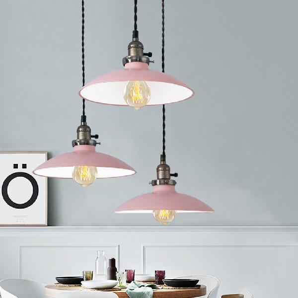 1 Bulb Metallic Hanging Lamp In Stylish Shallow Dome Design - Perfect For Dining Table Pink/Blue