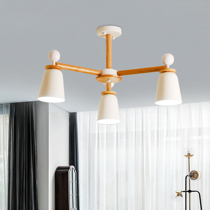 Plafonnier semi-encastré moderniste White Bell, bras en bois, 3/6 lumières