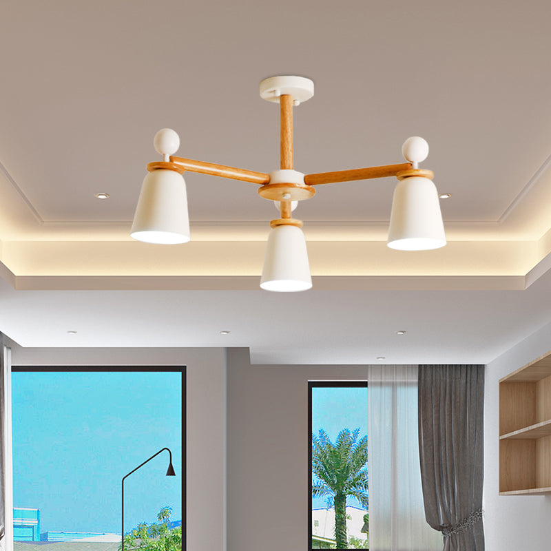 Plafonnier semi-encastré moderniste White Bell, bras en bois, 3/6 lumières