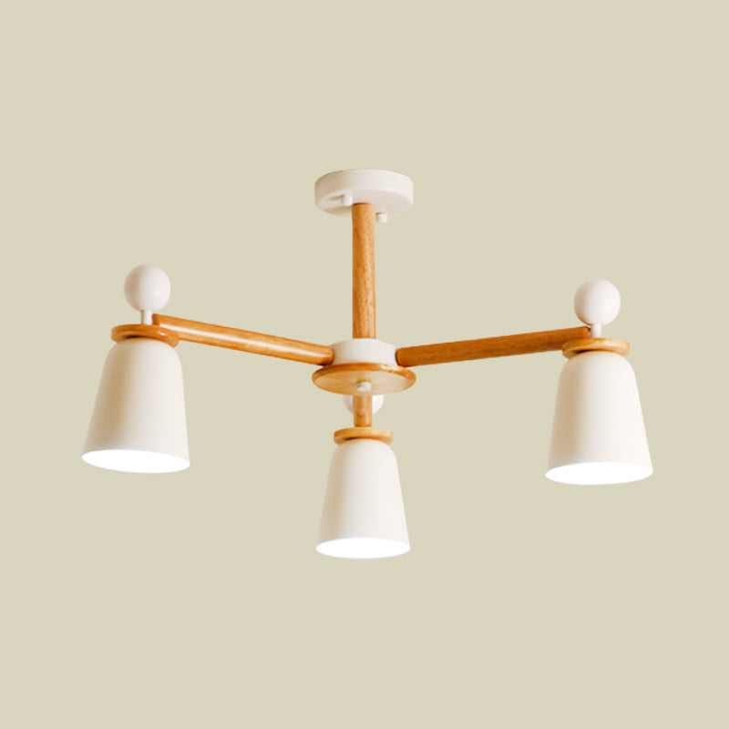 Plafonnier semi-encastré moderniste White Bell, bras en bois, 3/6 lumières
