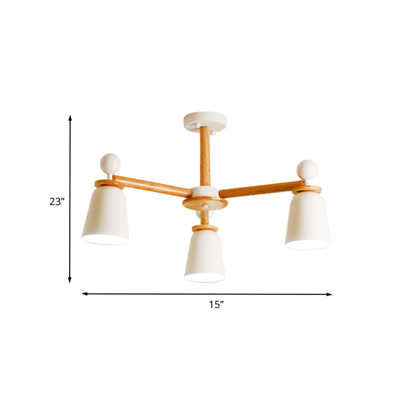 Plafonnier semi-encastré moderniste White Bell, bras en bois, 3/6 lumières