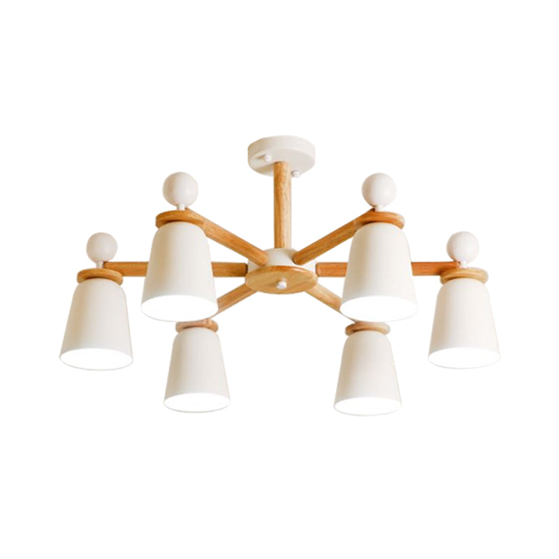 Plafonnier semi-encastré moderniste White Bell, bras en bois, 3/6 lumières