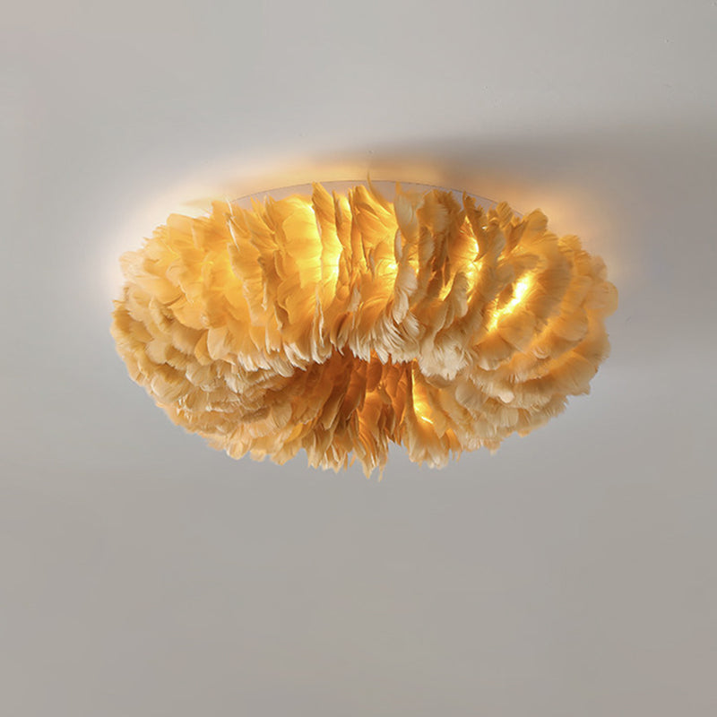 Modern Feather Flushmount Ceiling Light with 3/6 Fabric Heads in White/Grey/Pink for Bedroom