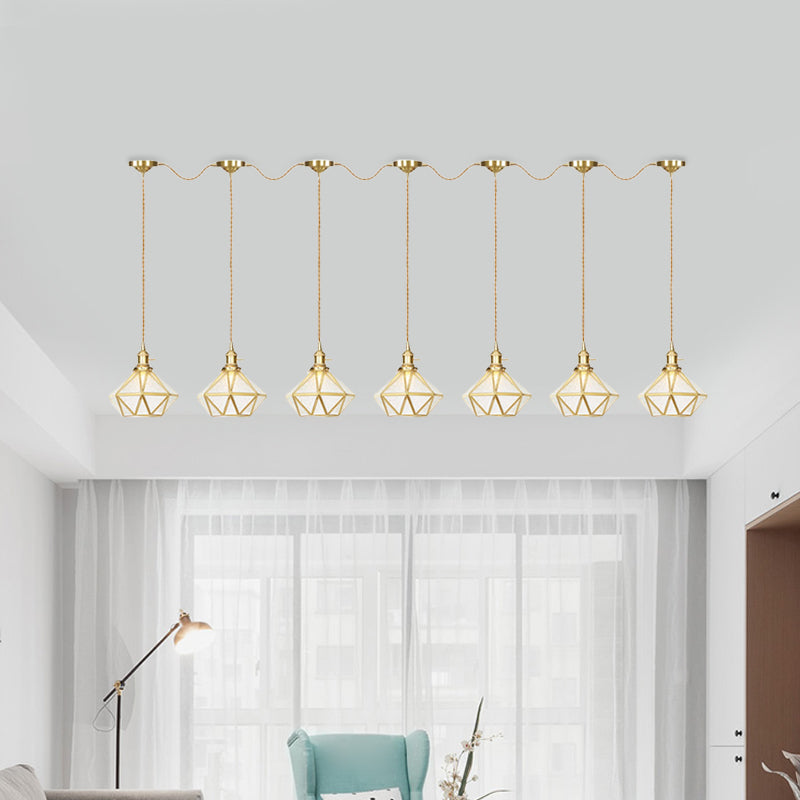 Gold Series Diamond Multi-Light Pendant With Clear Water Glass Traditional 3/5/7-Light Suspension