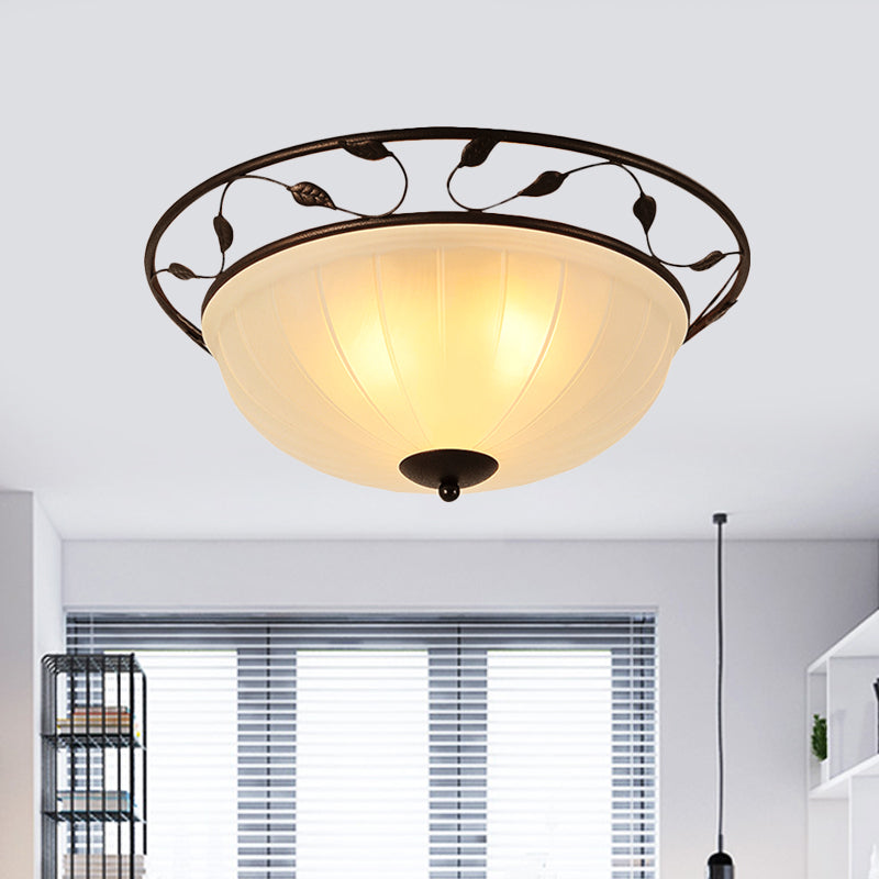 Classic 3-Light Semi-Flush Metal Ceiling Lamp with White Glass Shade for Living Room