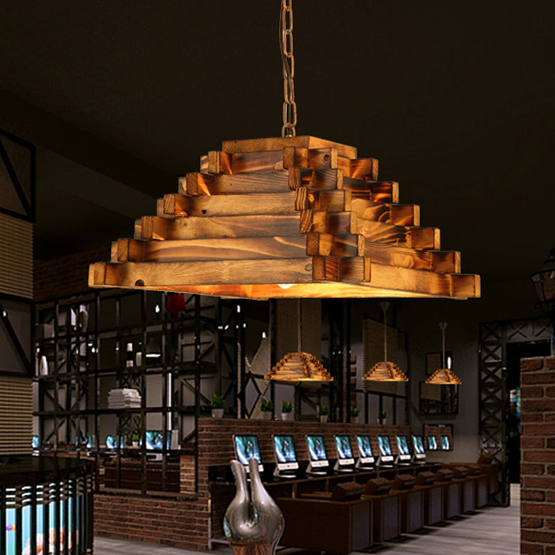 Rustic Wood Ceiling Pendant - Brown Hanging Light Kit For Restaurants