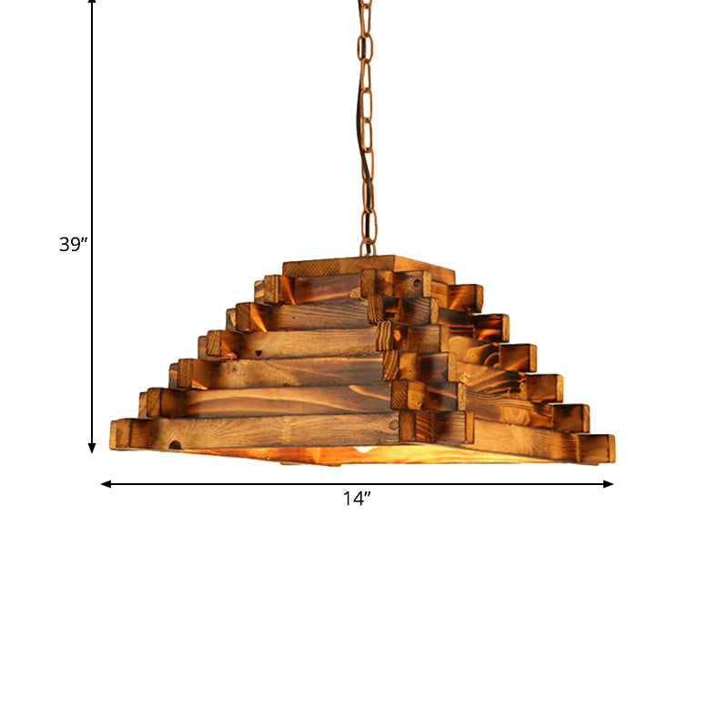 Rustic Wood Ceiling Pendant - Brown Hanging Light Kit For Restaurants