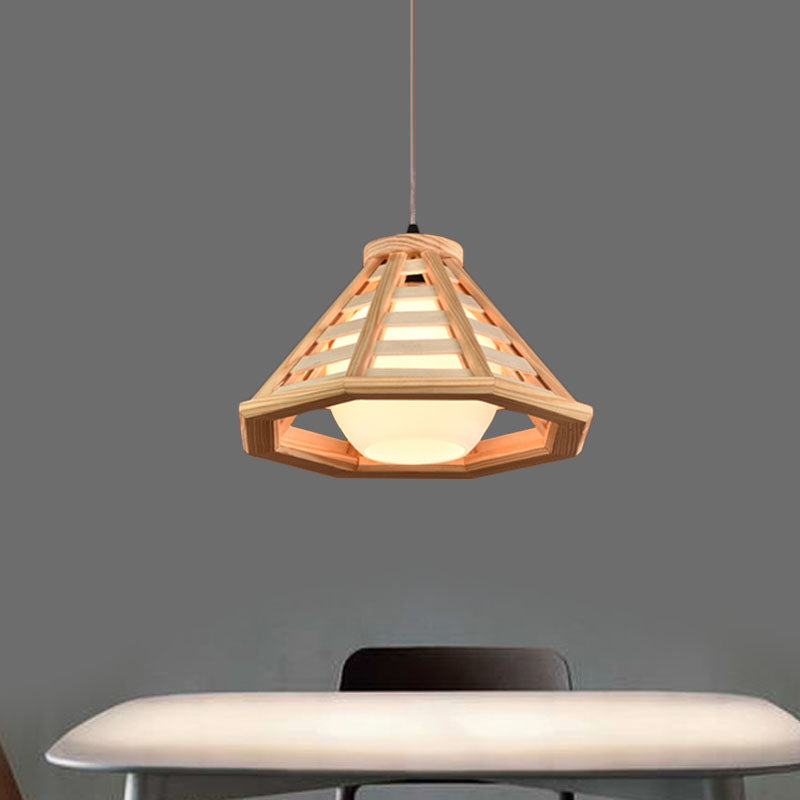 Country Wood Cone Ceiling Pendant Light - Beige/Red Brown 13/19.5 Wide 1 Restaurant Suspension Lamp