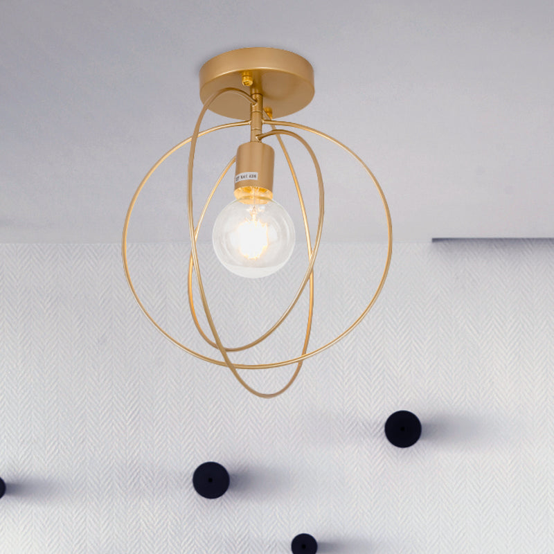 Metallic Rings Semi Flush Light - Retro Stylish Corridor Lighting (Black/Gold)