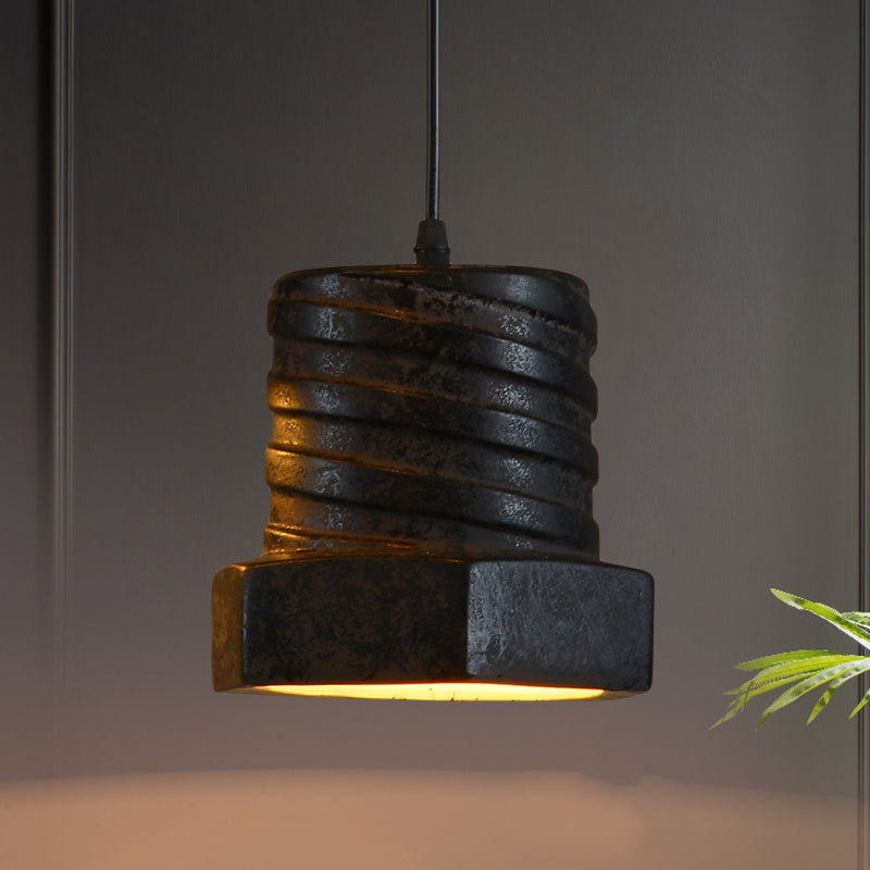 Black Ceramic Cylinder Pendant Lamp - 1-Light Hanging Light Kit For Dining Room /